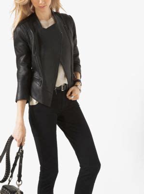 michael kors leather and ponte-panel jacket